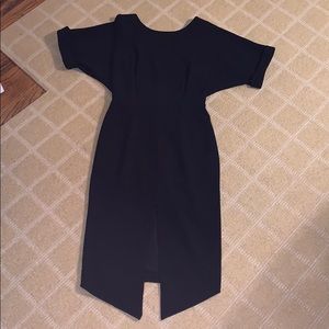 Black crêpe dress short sleeve with slit